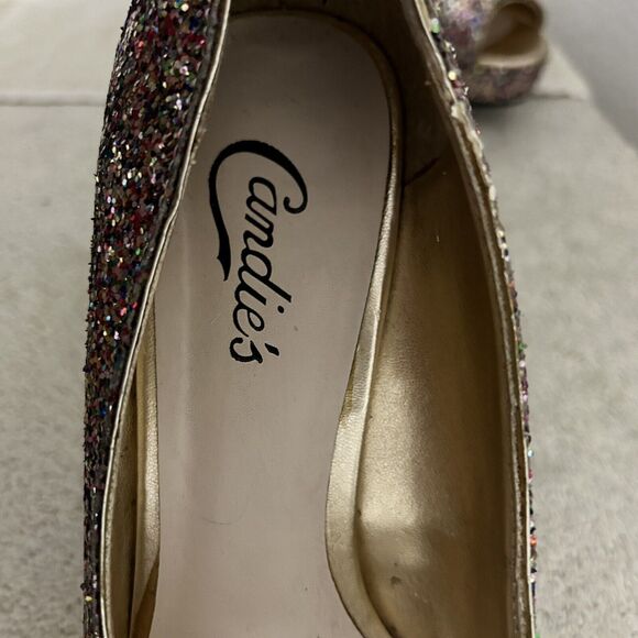 Candies Womens Size 7 1/2 M Cayunnis Multi-Color  Glitter Peep Toe Stilettos - Picture 12 of 13